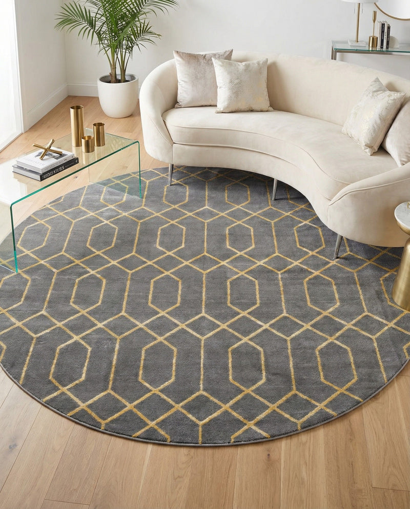 Hollywood Luxe Collection Area Rug - Sunset (Gray Gold) Round Gray Gold  lifestyle 46