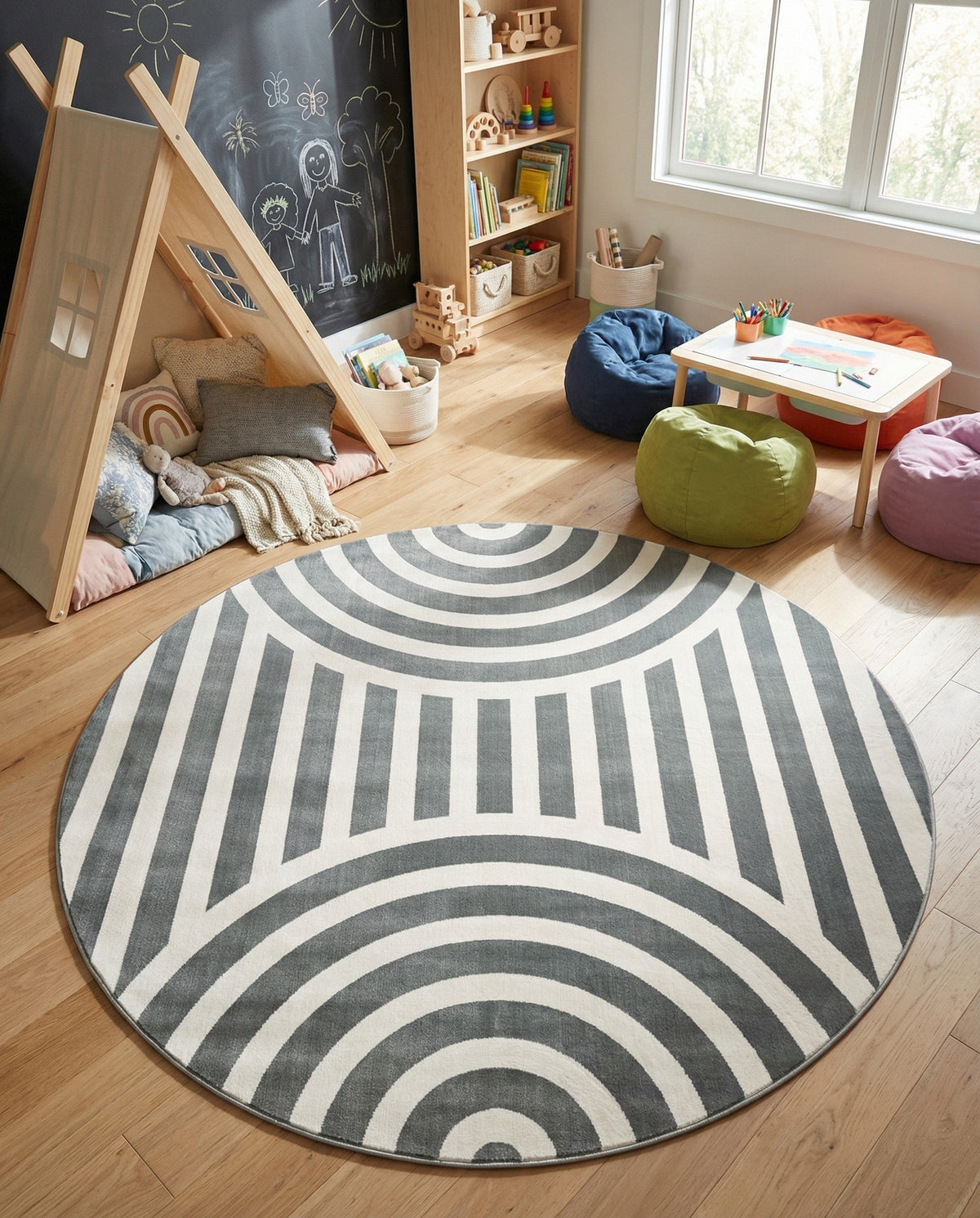 Wonder Tykes Collection Area Rug -  Joydale Round Gray and Silver  lifestyle 187