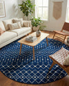 Mediterranean Lattice Collection Area Rug - Santorini (Navy Blue) Round Navy Blue  lifestyle 73