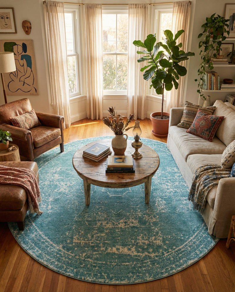 Dover Terrace Collection Area Rug -  Lagoon (Aqua) Round Aqua  lifestyle 56