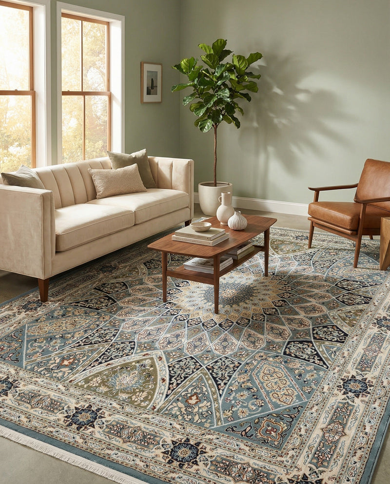 Persian Elegance Collection Area Rug -  Hamedan (Blue) Rectangle Blue  lifestyle 11