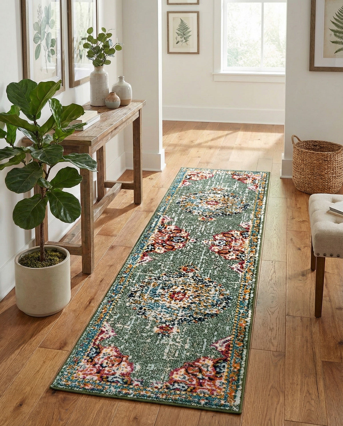 Brighton Terrace Collection Area Rug - Hove (Green) Runner Green  lifestyle 61