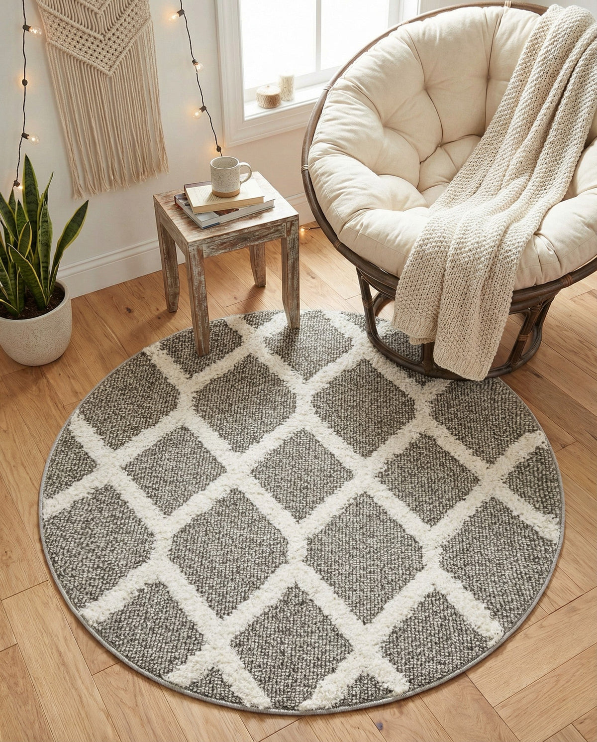 Sahara Chic Collection Area Rug -  Tuareg Round Gray  lifestyle 150