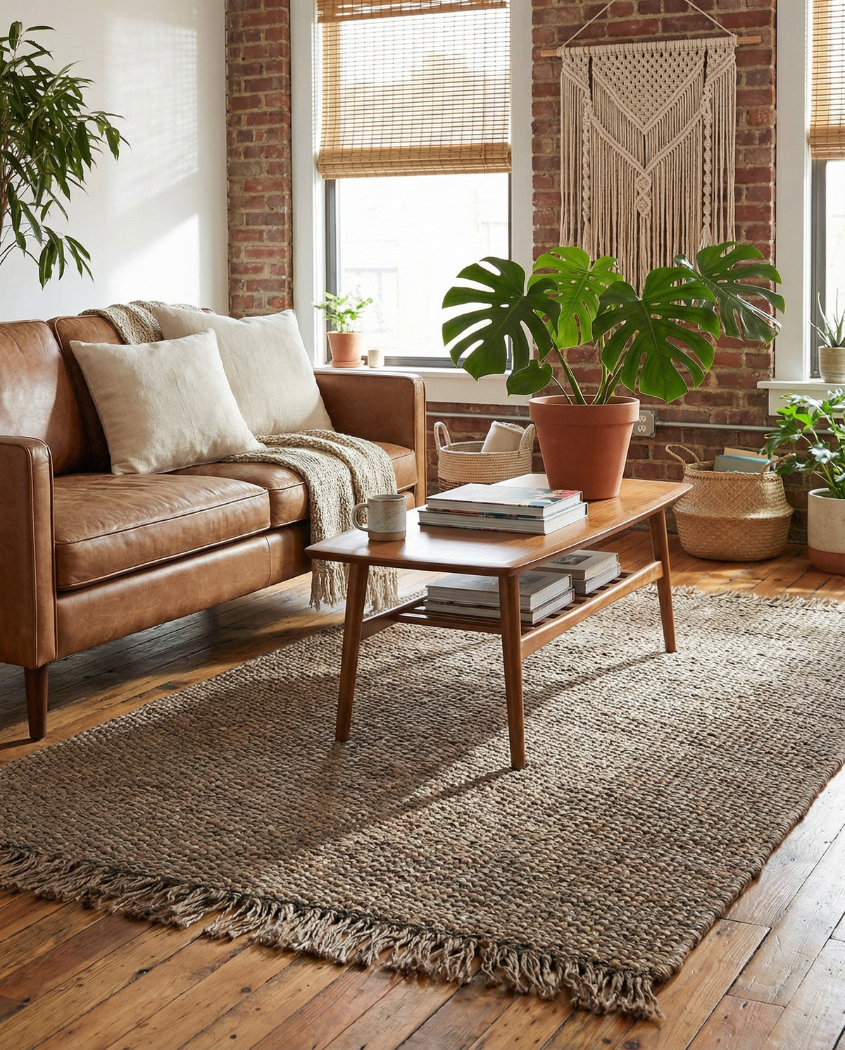 Savannah Jute Collection Area Rug - Seashore Rectangle Gray  lifestyle 34