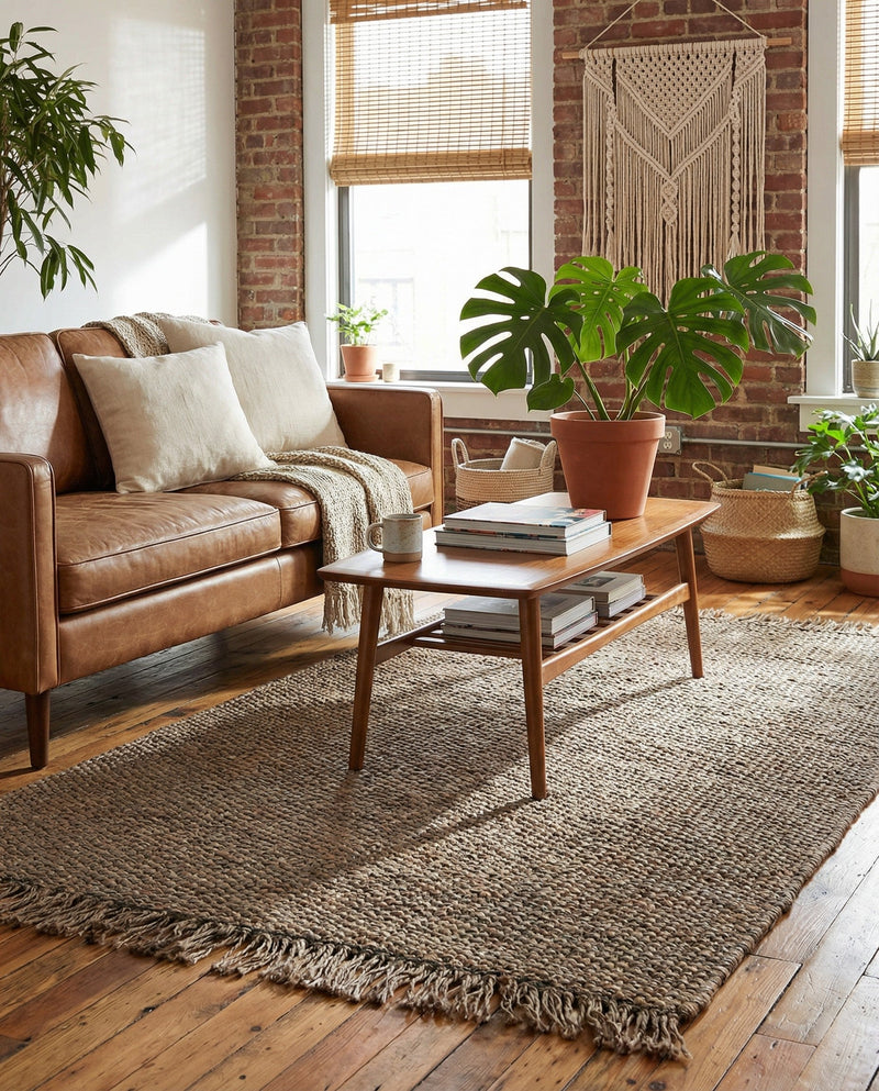 Savannah Jute Collection Area Rug - Seashore Rectangle Gray  lifestyle 34