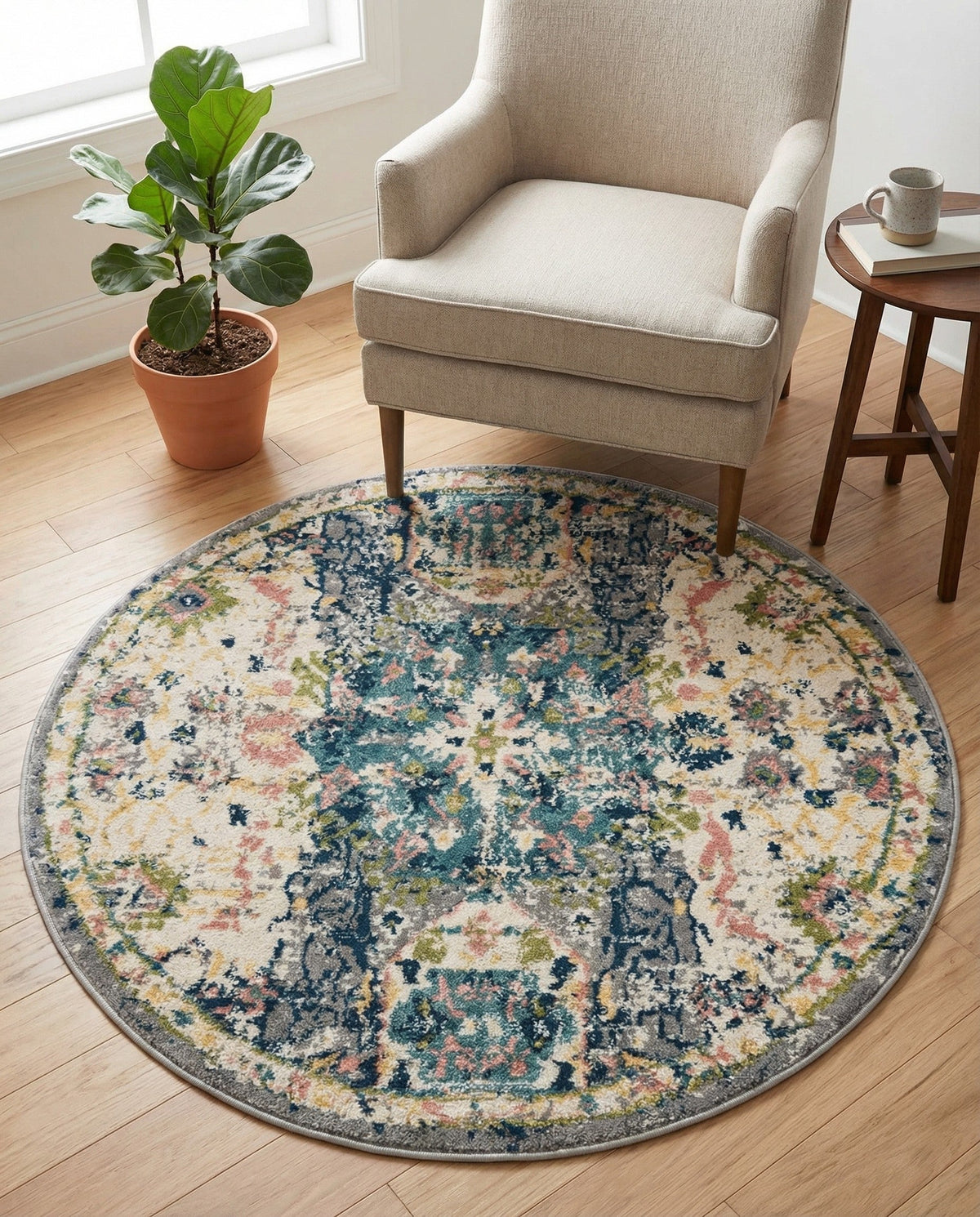 Savannah Elegance Collection Area Rug -  Azalea Round Ivory  lifestyle 178