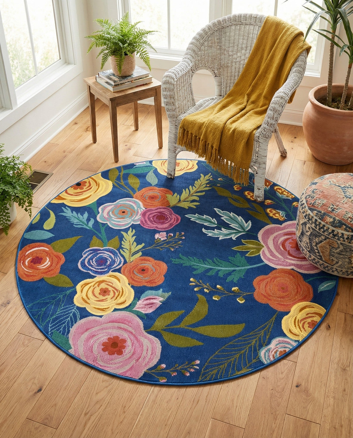 Meadow Breeze Collection Area Rug -  Petal Round Blue  lifestyle 68