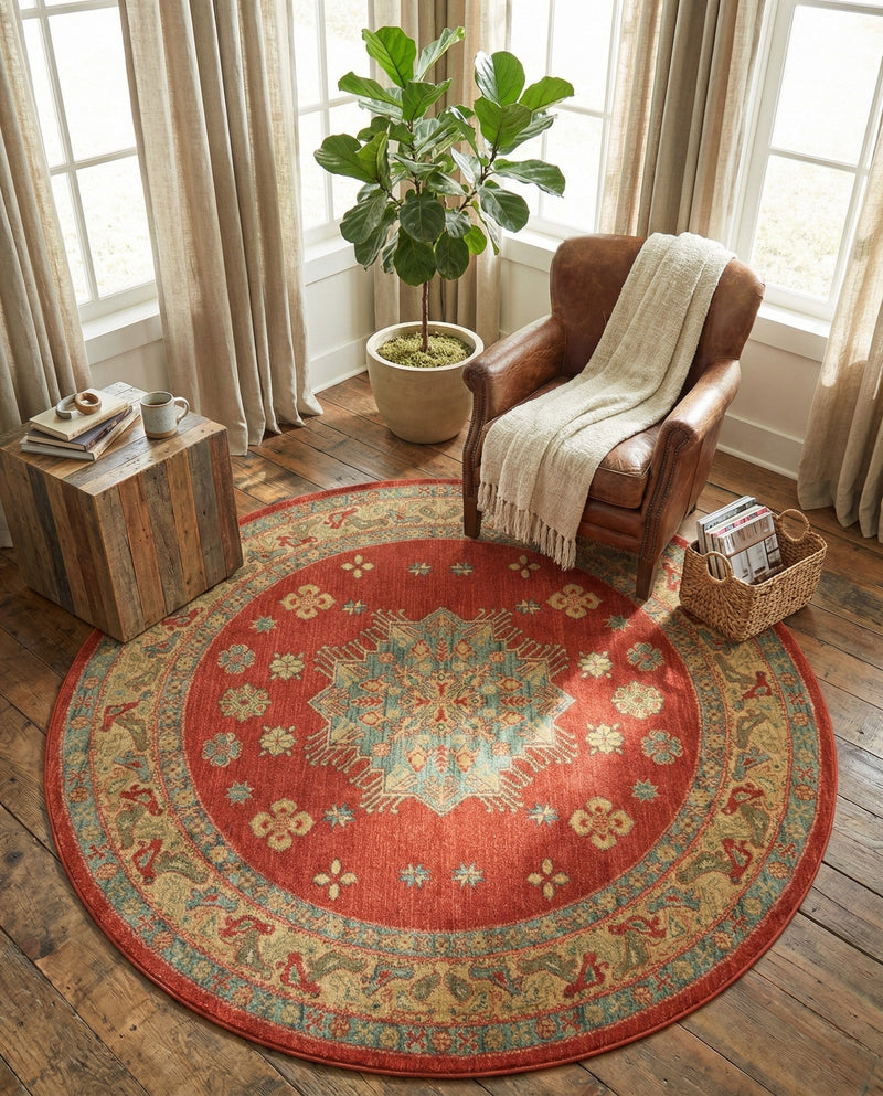 Persian Elegance Collection Area Rug - Isfahan Round Red  lifestyle 40
