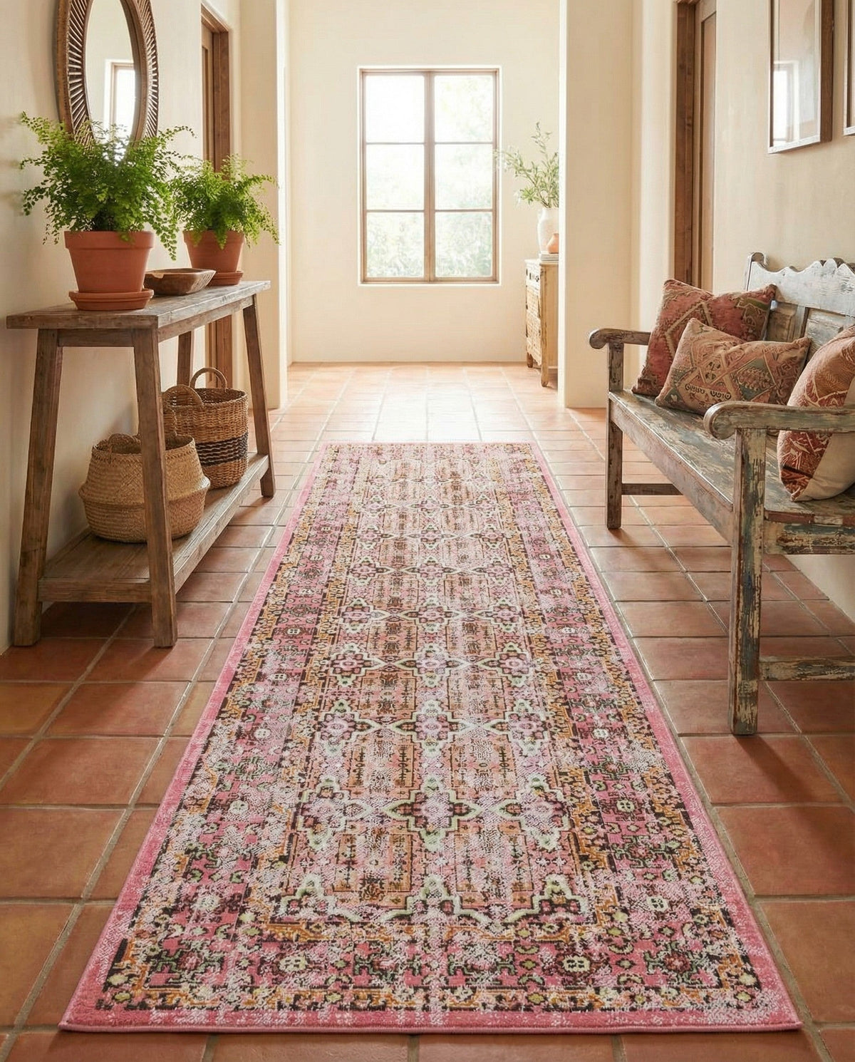 Geneva Terrace Collection Area Rug -  Nyon Runner Pink  lifestyle 84