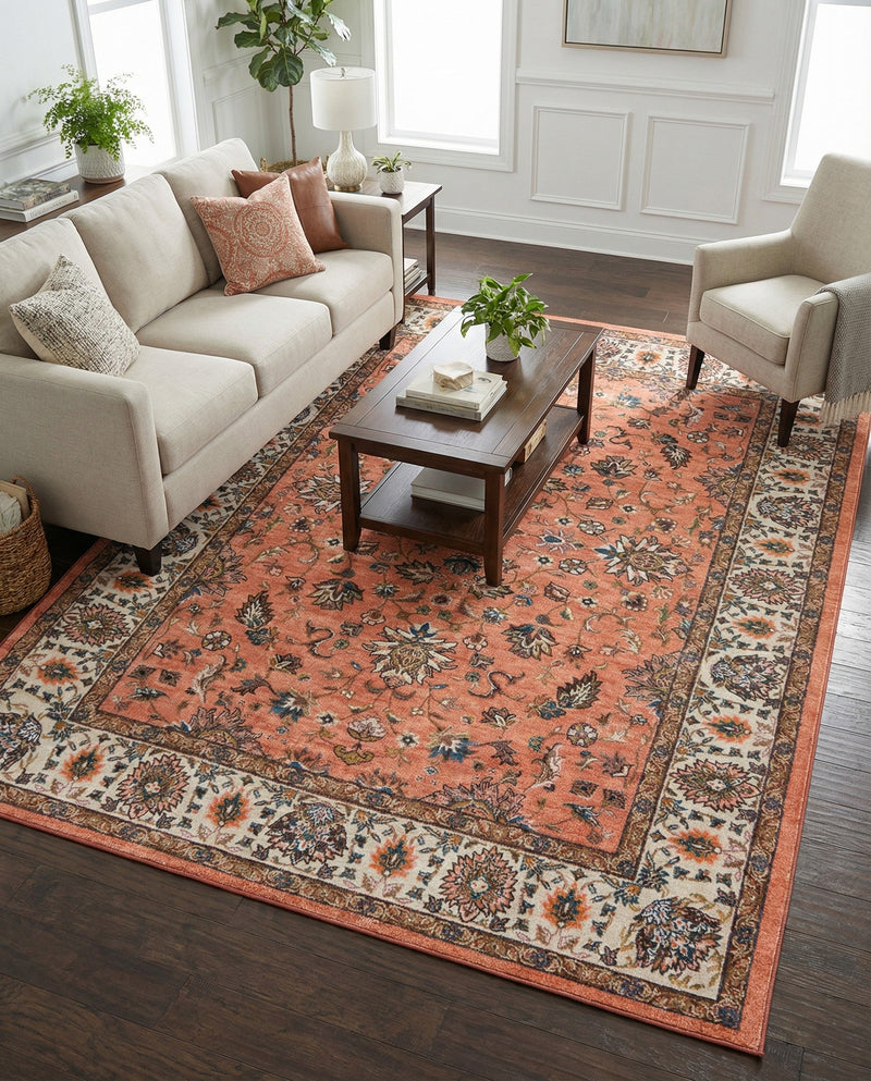 Casablanca Tapestry Collection Area Rug -  Marrakech (Salmon) Rectangle Salmon  lifestyle 4