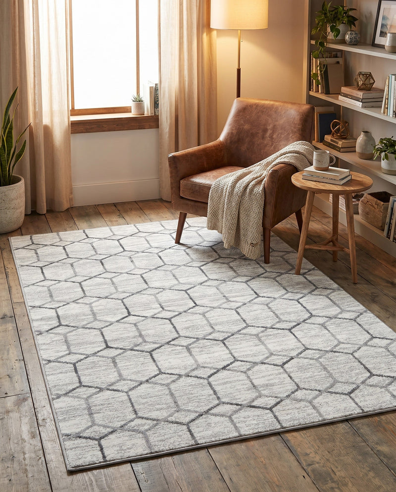 Garden Maze Retreat Collection Area Rug - Hedgegrove Rectangle White  lifestyle 27