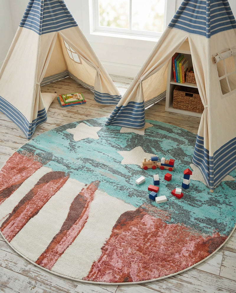 Wonder Tykes Collection Area Rug -  Zany Round Red and Blue  lifestyle 45