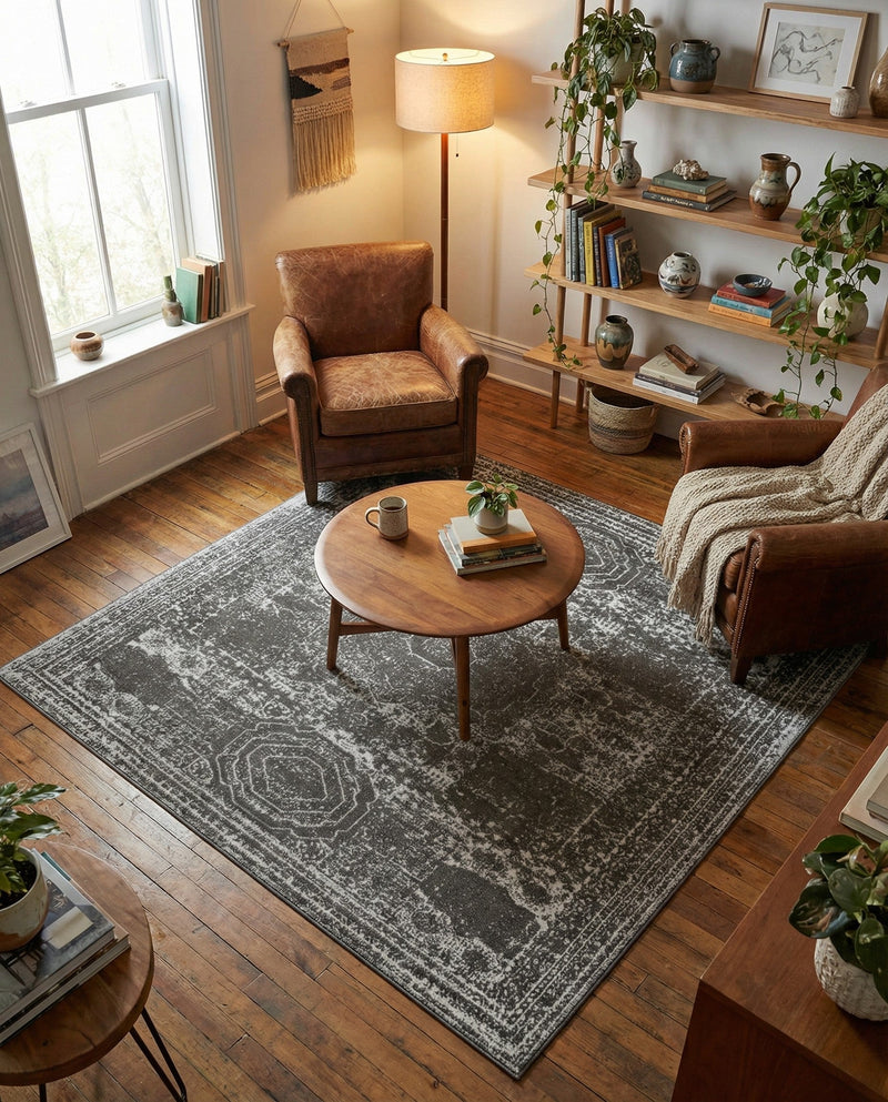 Dover Terrace Collection Area Rug -  Lagoon (Dark Gray) Square Dark Gray  lifestyle 27