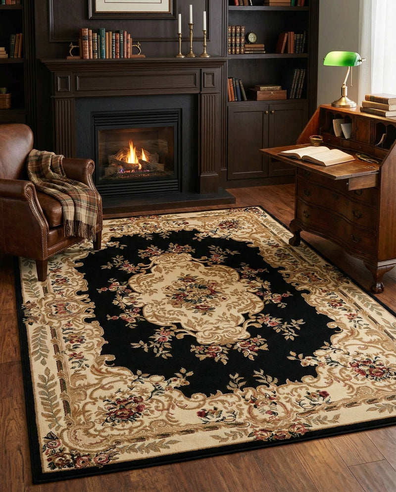 Versailles Elegance Collection Area Rug -  Vincennes Rectangle Black  lifestyle 46