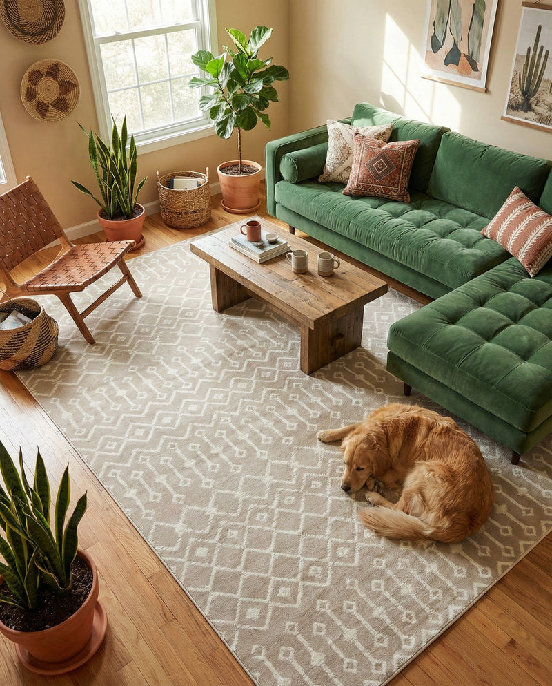 Marrakech Lattice Collection Area Rug - Medina (Beige) Rectangle Beige  lifestyle 21