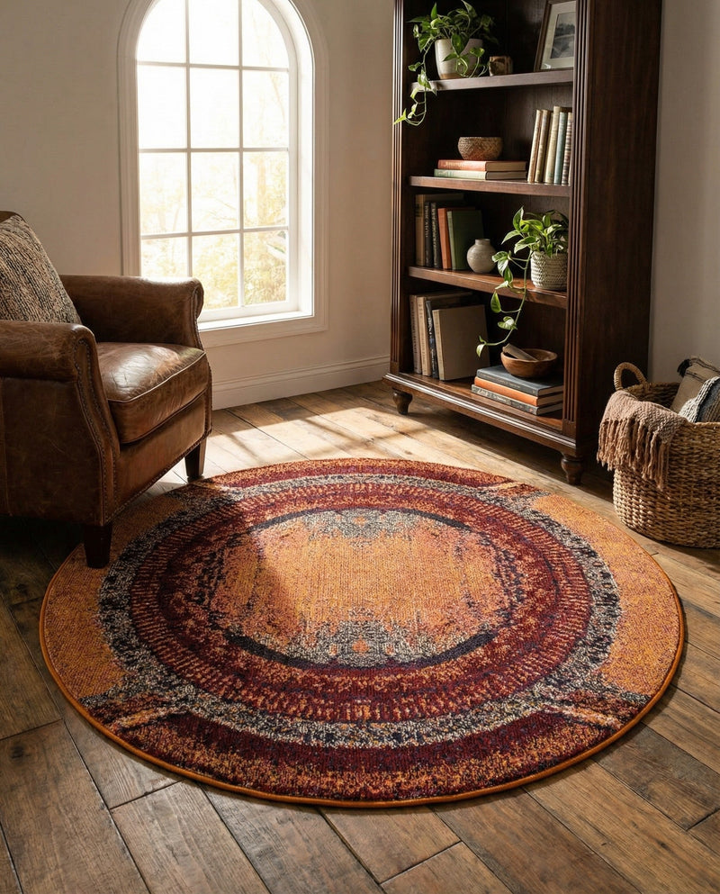 Marrakesh Elegance Collection Area Rug -  Sijilmasa Round Orange  lifestyle 76