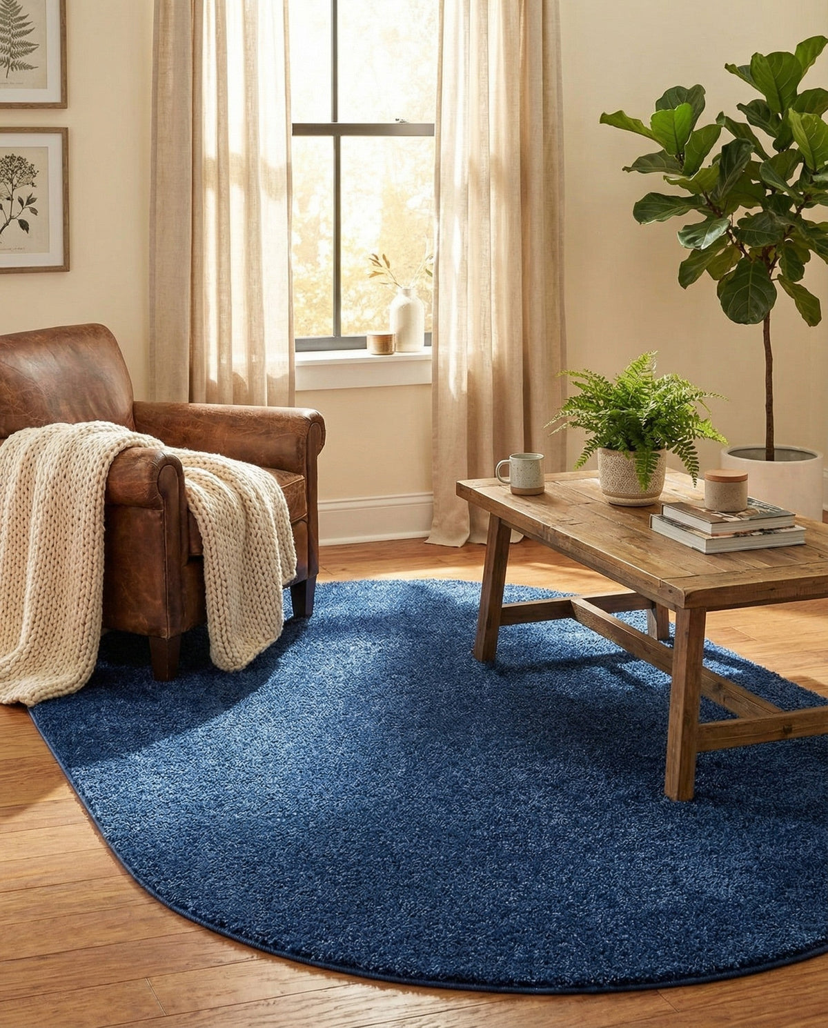 Solid Shag Seaside Collection Area Rug - Azure Cove (Navy Blue) Oval Navy Blue  lifestyle 88