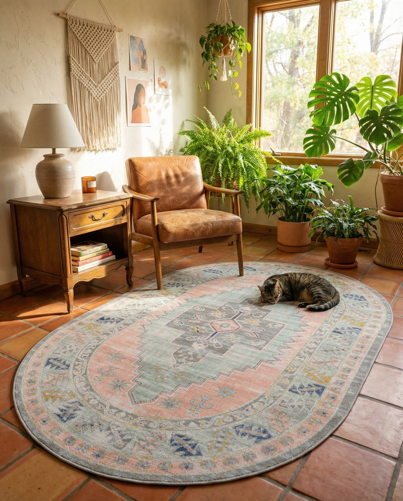 Savannah Series Collection Area Rug -  Augusta (Pink) Oval Pink  lifestyle 70