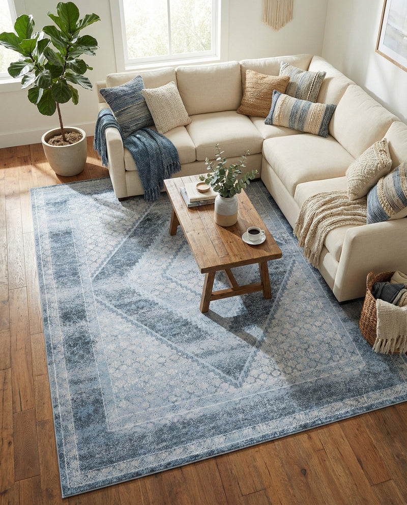 Aegean Elegance Washables Collection Area Rug -  Delos Rectangle Navy Blue  lifestyle 34