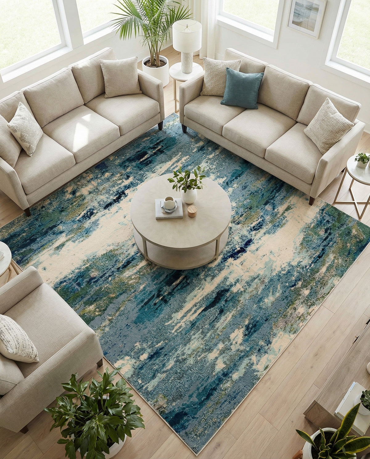 Chromatic Oasis Collection Area Rug -  Serene Square Light Blue  lifestyle 113