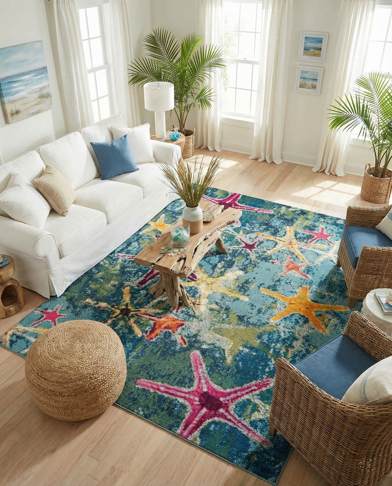 Sorrento Shores Collection Area Rug - Positano Rectangle Navy Blue  lifestyle 6