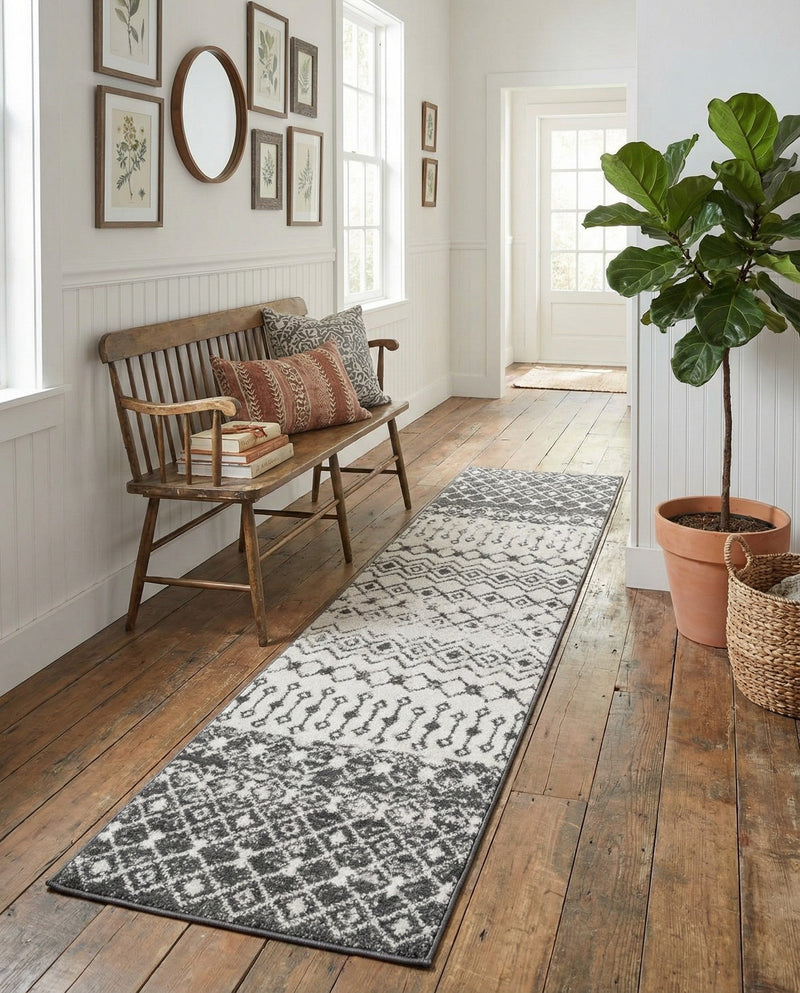 Mediterranean Lattice Collection Area Rug -  Casablanca (Ivory and Gray) Runner Ivory and Gray  lifestyle 38