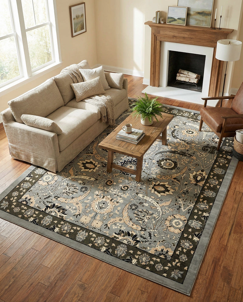Tabriz Tapestry Collection Area Rug - Sahand (Dark Gray) Rectangle Dark Gray  lifestyle 8