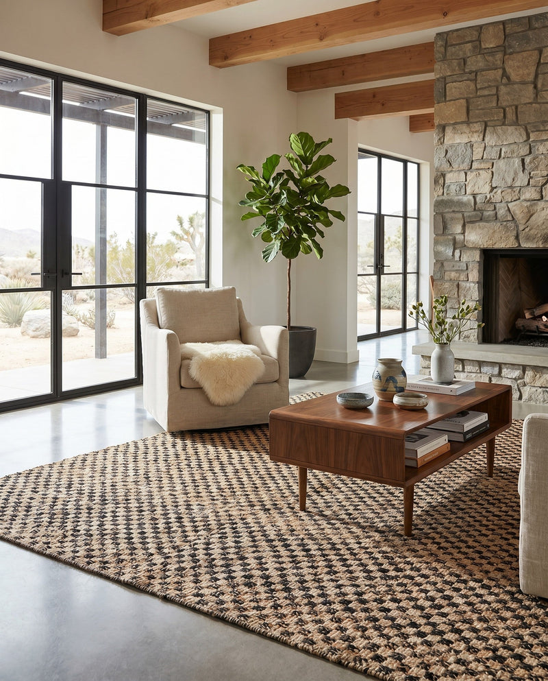 Plaid Savannah Collection Area Rug - Charleston Square Black and Natural  lifestyle 33