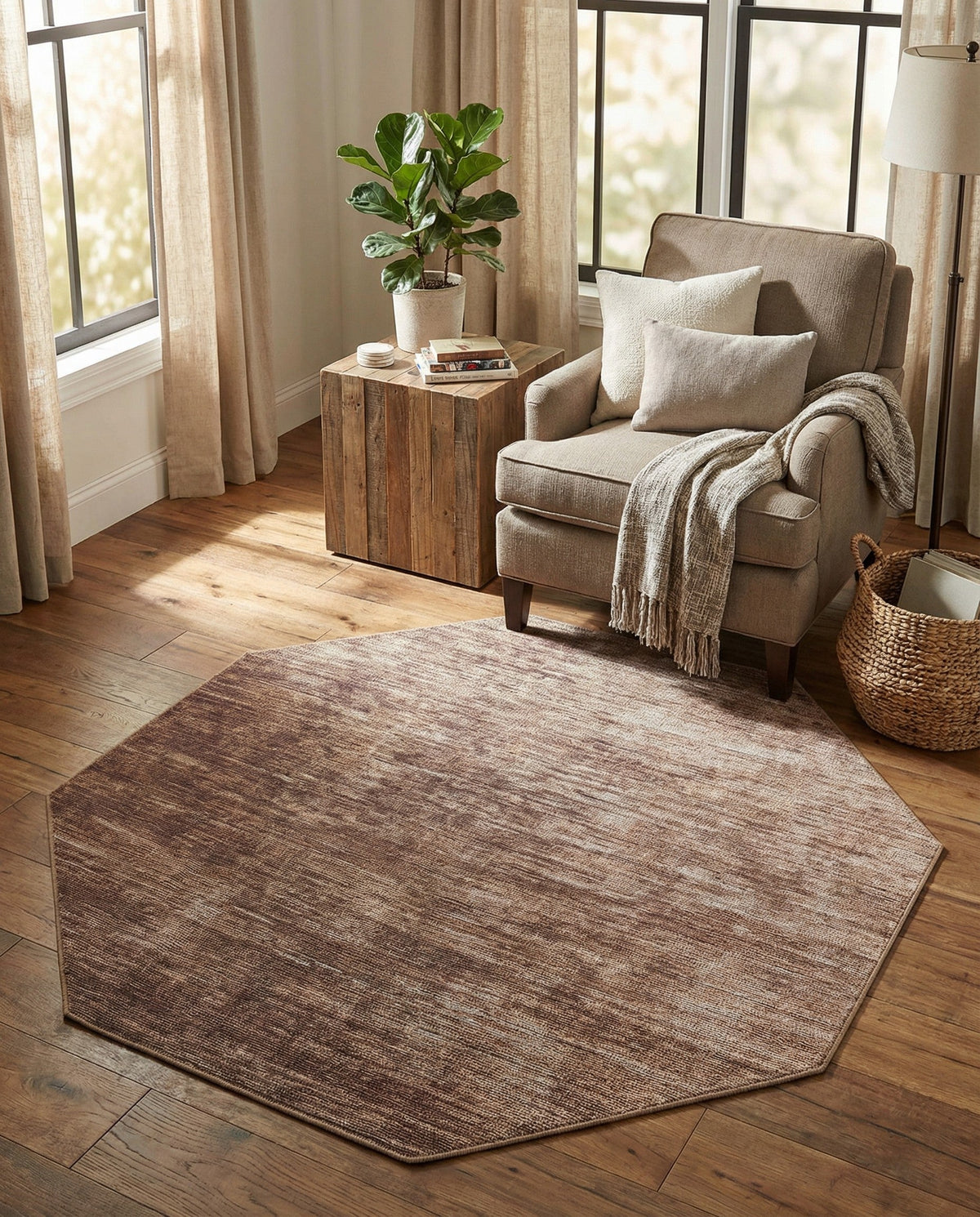 Sahara Essence Collection Area Rug - Oasis (Brown) Octagon Brown  lifestyle 89