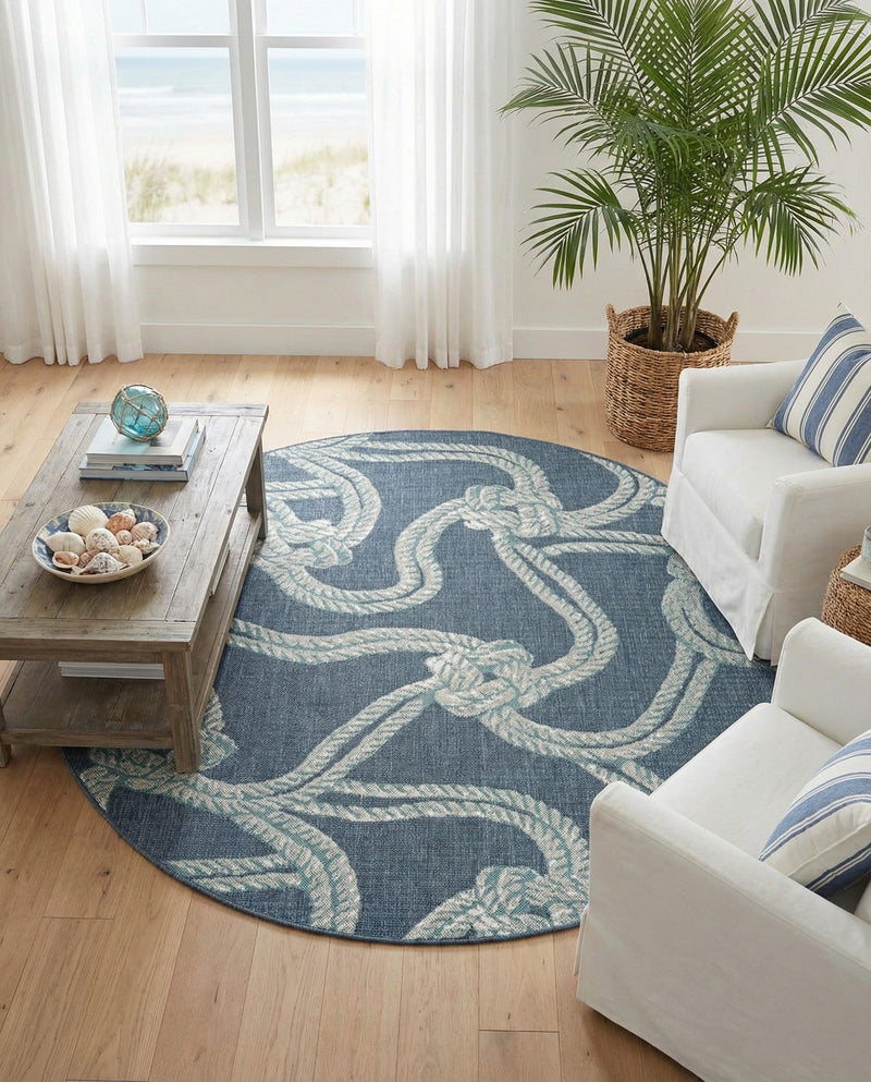 Seaside Haven Rugs Collection Area Rug -  Boardwalk Round Navy Blue  lifestyle 40