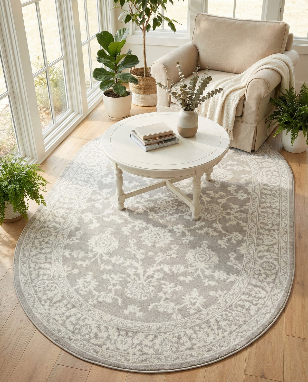 Savannah Elegance Collection Area Rug - Augusta (Light Gray) Oval Light Gray  lifestyle 92