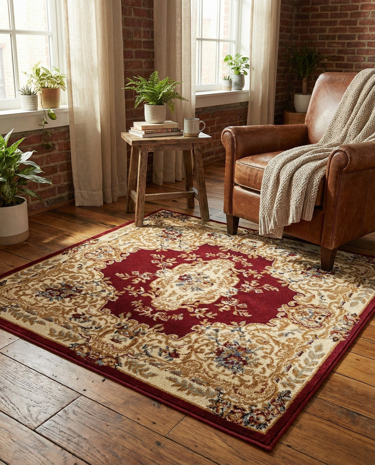 Versailles Elegance Collection Area Rug -  Vincennes Square Red  lifestyle 115