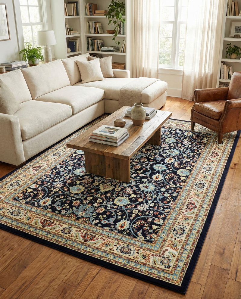 Isfahan Elegance Collection Area Rug - Naghsh-e Jahan (Navy Blue) Rectangle Navy Blue  lifestyle 14