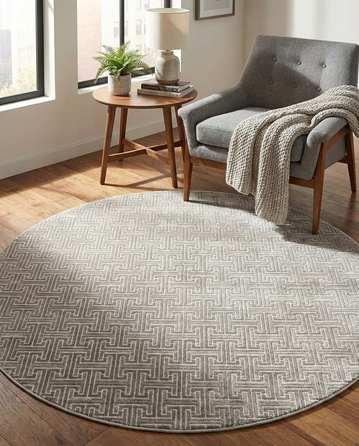 Metro Heights Collection Area Rug -  Hamilton Round Gray  lifestyle 95