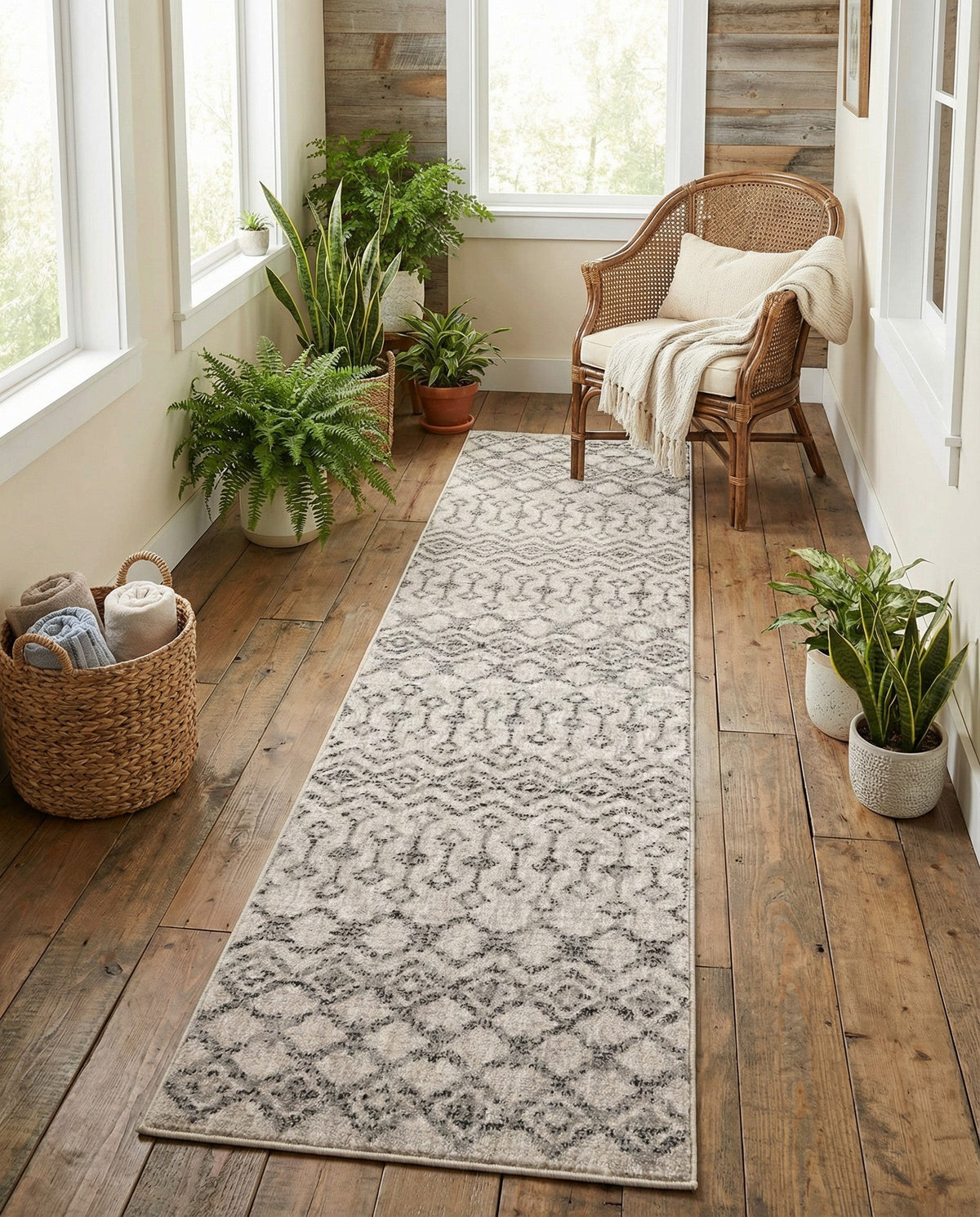 Geo Garden Lattice Collection Area Rug -  Andalusia Runner Ivory  lifestyle 194