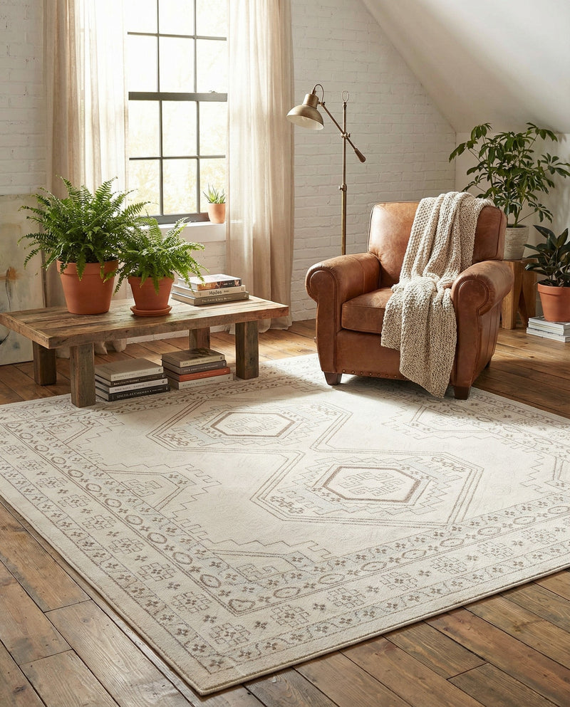 Savannah Elegance Collection Area Rug -  Tybee (Ivory) Square Ivory  lifestyle 69
