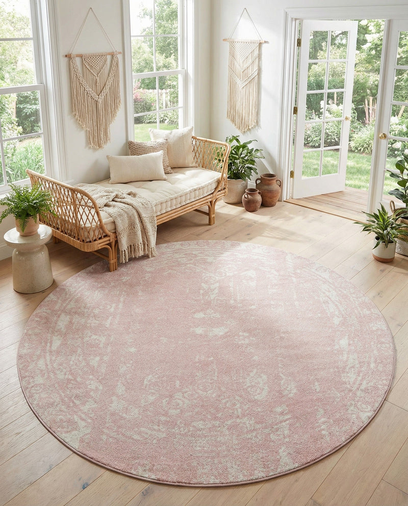 Brighton Stripes Collection Area Rug - Sussex (Pink) Round Pink  lifestyle 28