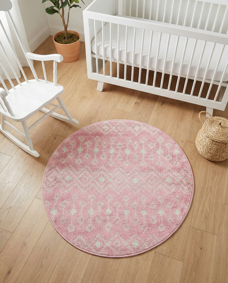Mediterranean Lattice Collection Area Rug - Santorini (Pink) Round Pink  lifestyle 65