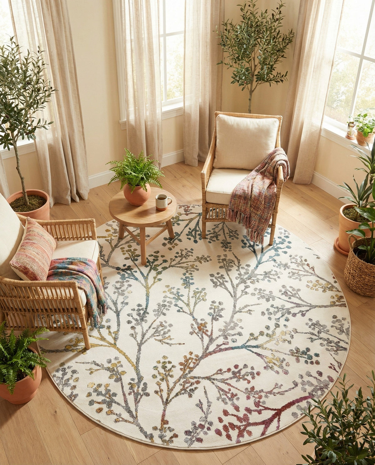 Meadow Breeze Collection Area Rug -  Sunbeam Round Ivory  lifestyle 73