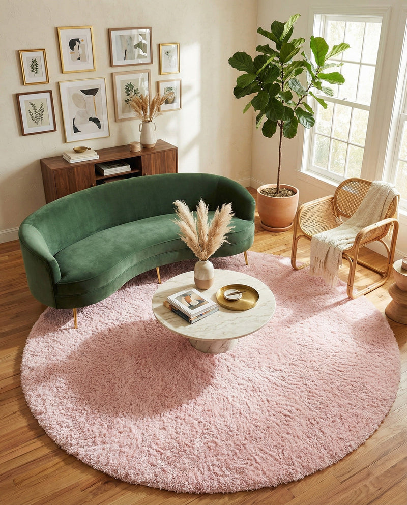 Eternal Plush Oasis Collection Area Rug -  Tranquility (Pink Lace) Round Pink Lace  lifestyle 58