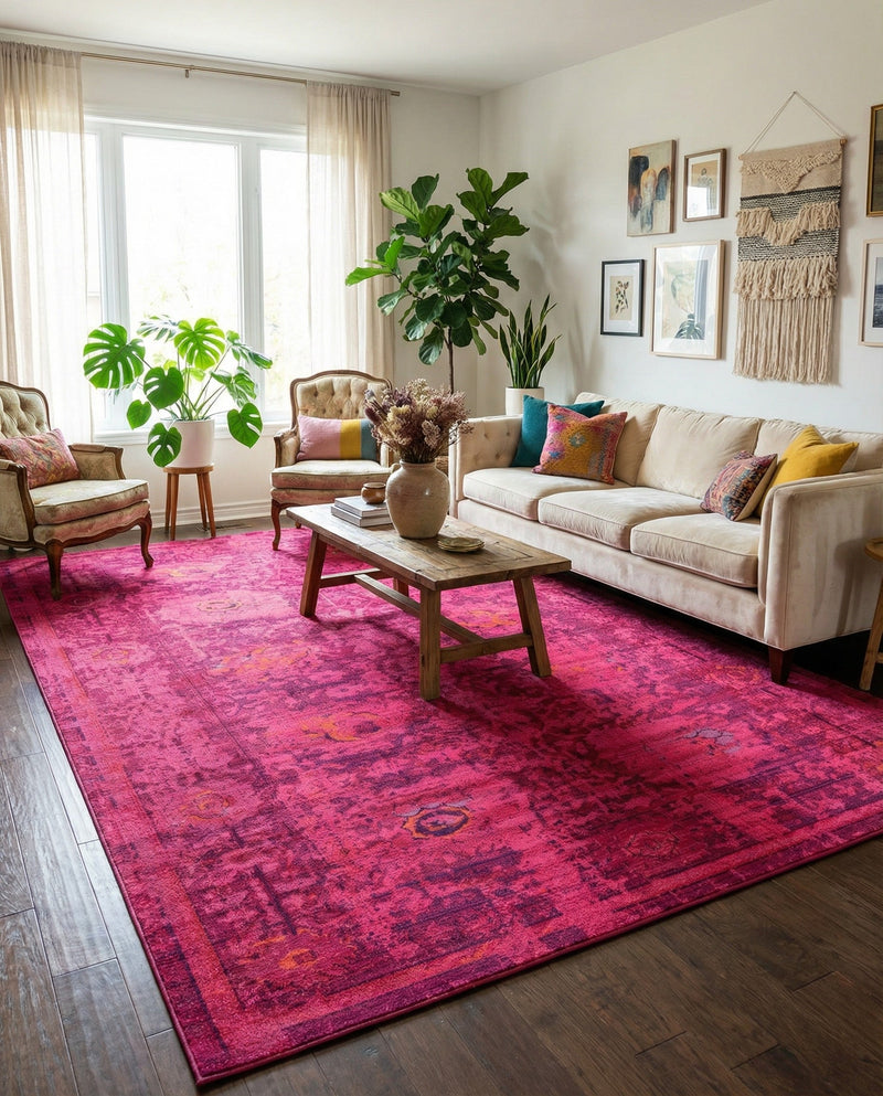 Chateau Elegance Collection Area Rug -  Louvre Rectangle Magenta  lifestyle 35