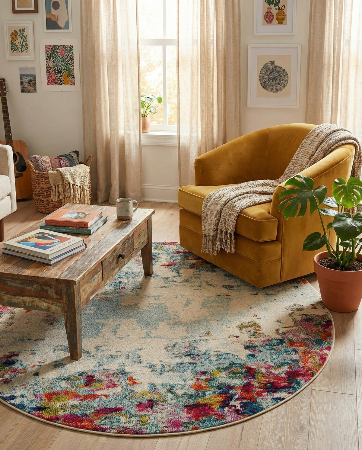 Chromatic Oasis Collection Area Rug -  Blush Round Multi  lifestyle 82
