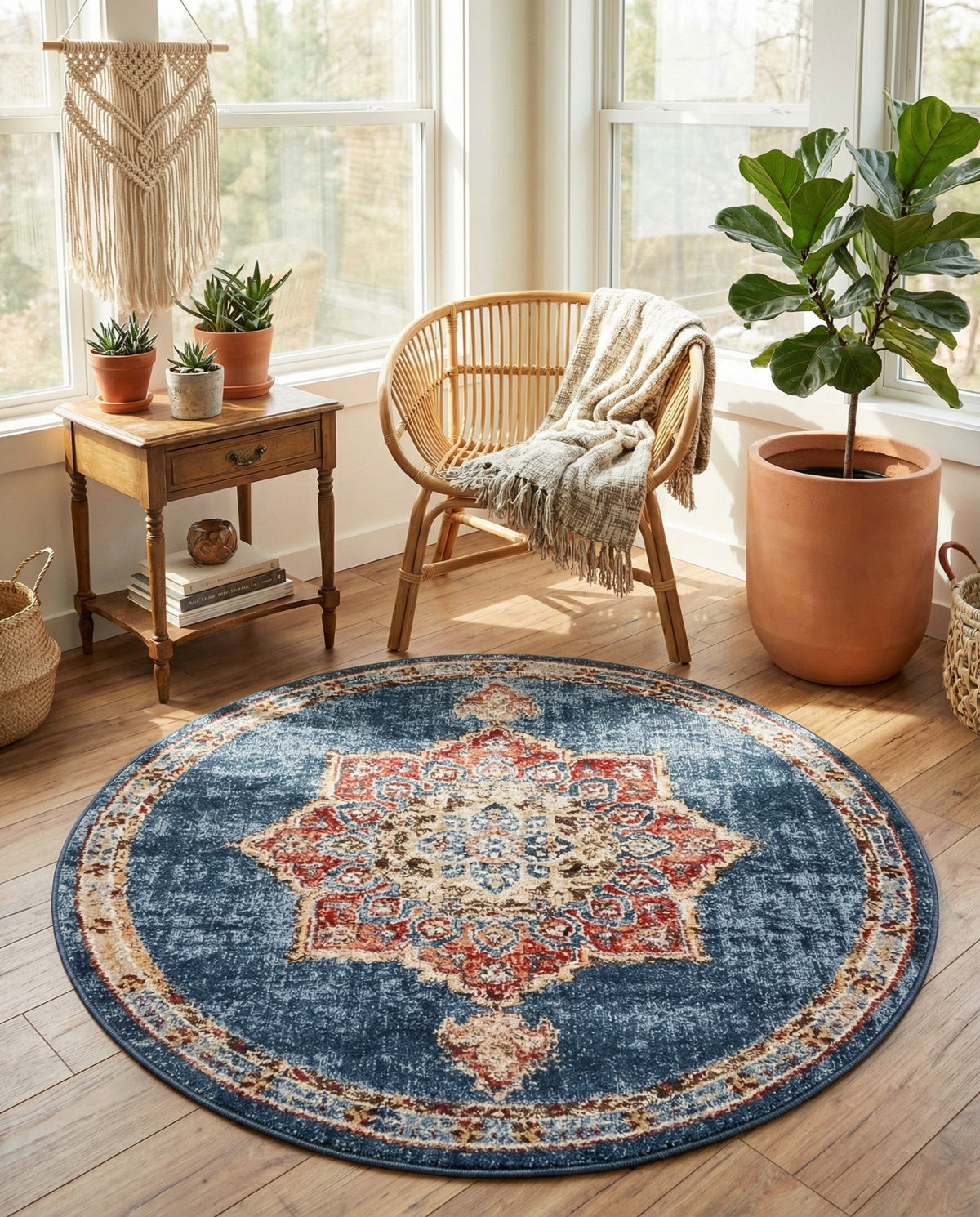 Eden Oasis Collection Area Rug -  Tranquility (Dark Blue) Round Dark Blue  lifestyle 84
