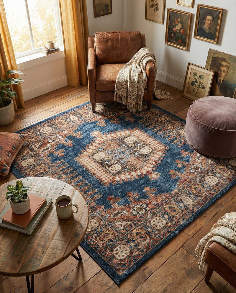 Eden Oasis Collection Area Rug -  Refuge (Blue) Square Blue  lifestyle 75
