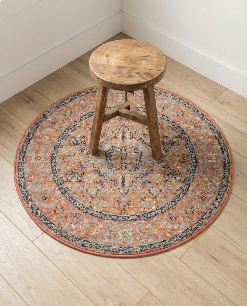 Seville Stripes Collection Area Rug - Cadiz (Brick Red) Round Brick Red  lifestyle 30