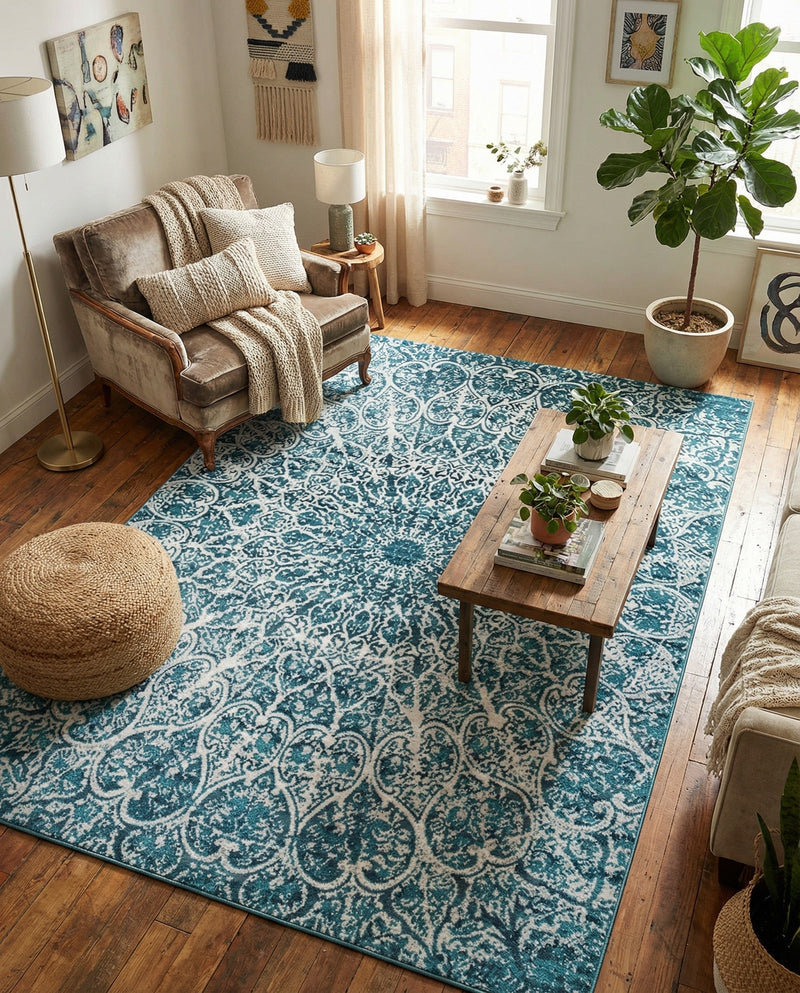 Riviera Elegance Collection Area Rug -  Eze Rectangle Turquoise  lifestyle 40