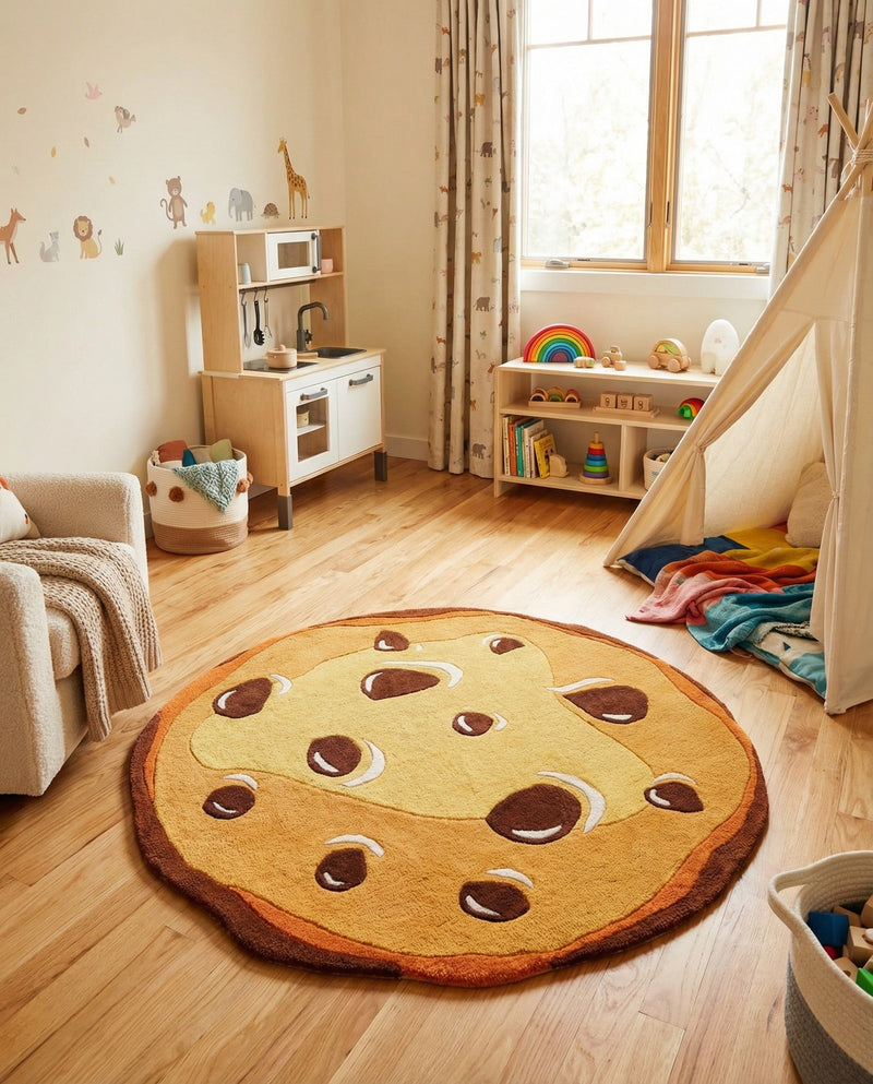 Whimsy Wonders Wool Collection Area Rug -  Lagoon Round Light Brown  lifestyle 16