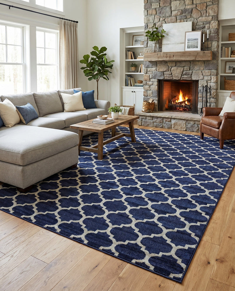 Lattice Gardens Collection Area Rug -  Bloomfield (Dark Blue) Rectangle Dark Blue  lifestyle 30