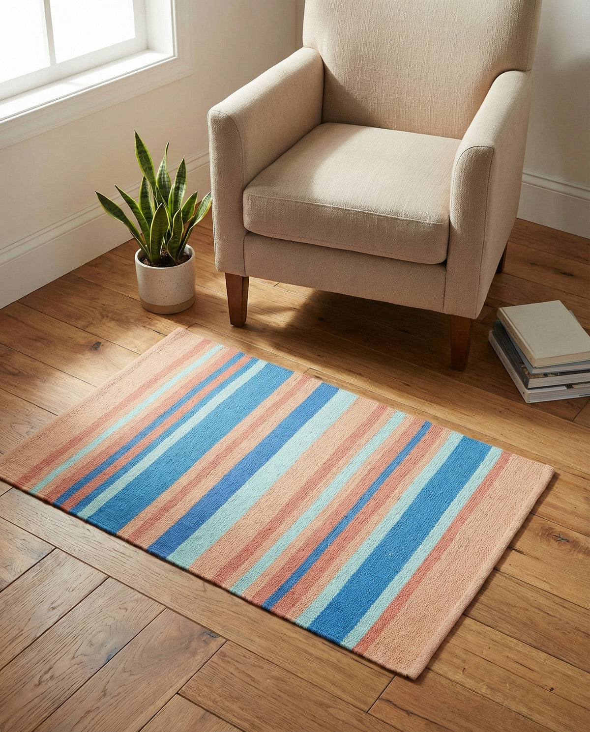 Coastal Stripe Dhurrie Collection Area Rug - Seashore Rectangle Multi  lifestyle 29