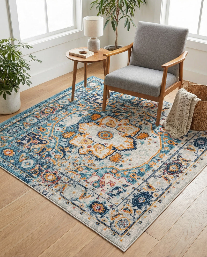 Parisian Elegance Collection Area Rug - Versailles (Teal) Square Teal  lifestyle 76